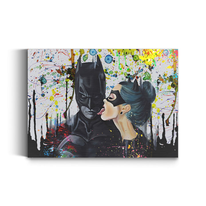 WANDBILD „Batman und Catwoman – Die Verführung“ – Acrylglas & Alu-Dibond | Exklusive und Moderne Pop-Art in Museumsqualität
