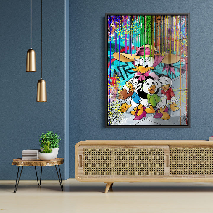 WANDBILD „Bunte Entenfamilie“ – Acrylglas & Alu-Dibond | Exklusive und Moderne Pop-Art in Museumsqualität