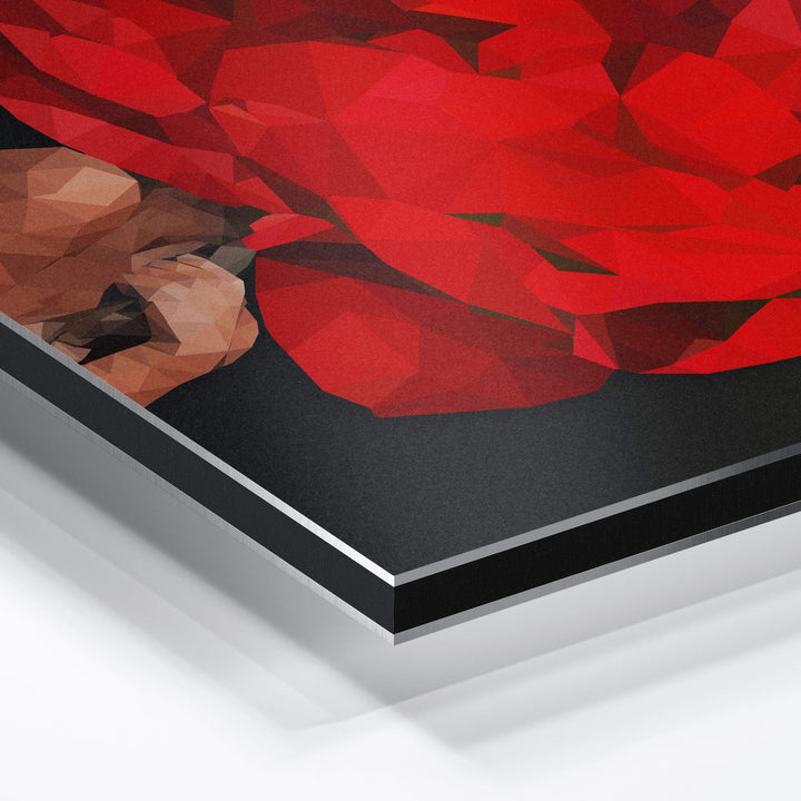 WANDBILD „Geometrische Blütenkraft in Rot - POLYGONBILD - Cleopatra“ – Acrylglas & Alu-Dibond | Exklusive und Moderne Kunst in Museumsqualität