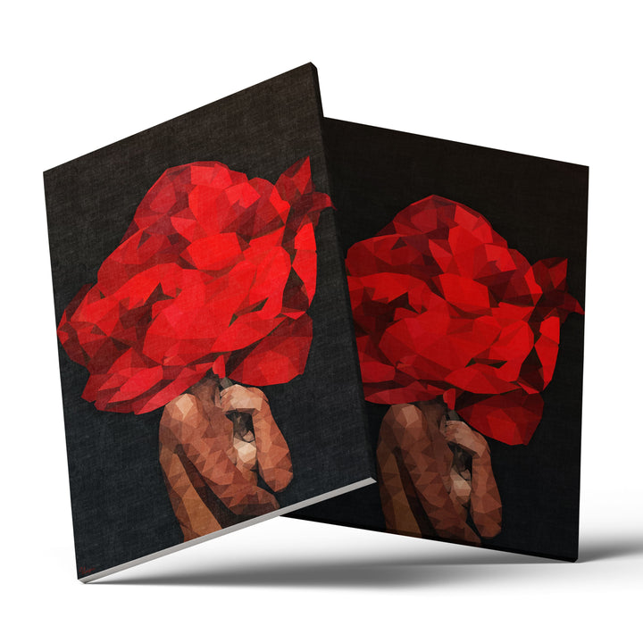 WANDBILD „Geometrische Blütenkraft in Rot - POLYGONBILD - Cleopatra“ – Acrylglas & Alu-Dibond | Exklusive und Moderne Kunst in Museumsqualität