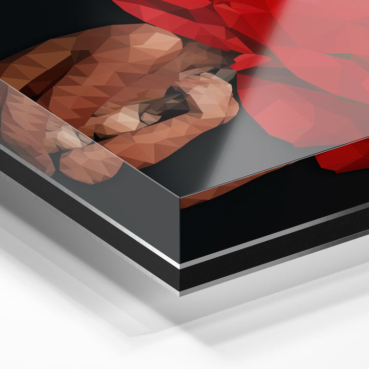 WANDBILD „Geometrische Blütenkraft in Rot - POLYGONBILD - Cleopatra“ – Acrylglas & Alu-Dibond | Exklusive und Moderne Kunst in Museumsqualität