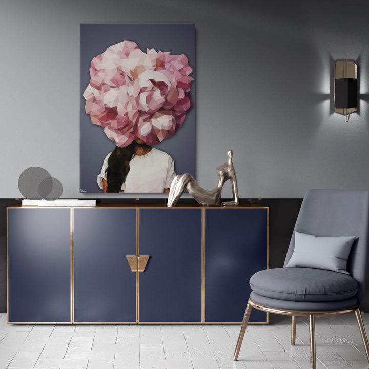 WANDBILD „Geometrische Blütenkraft - POLYGONBILD - Lisa“ – Acrylglas & Alu-Dibond | Exklusive und Moderne Kunst in Museumsqualität