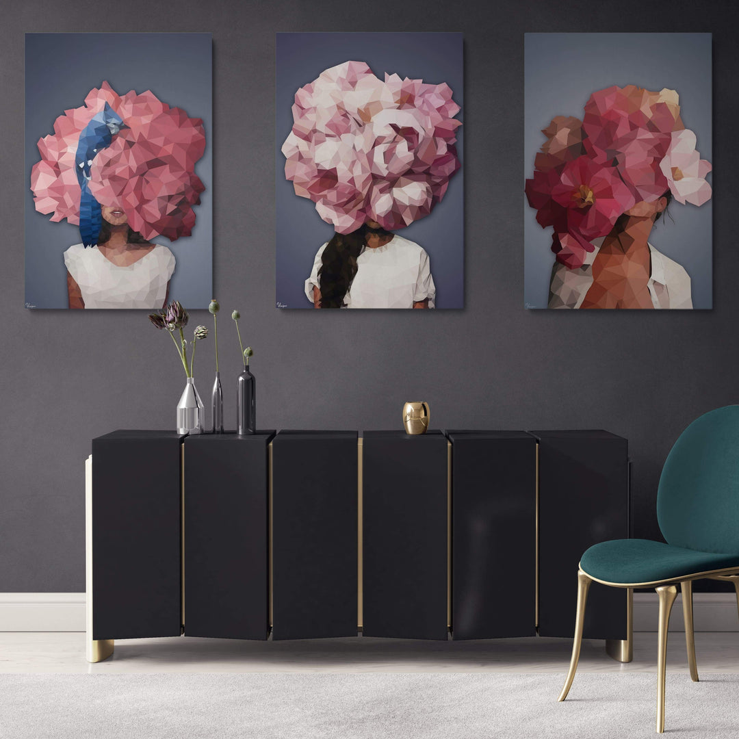 WANDBILD „Geometrische Blütenkraft - POLYGONBILD - Lisa“ – Acrylglas & Alu-Dibond | Exklusive und Moderne Kunst in Museumsqualität