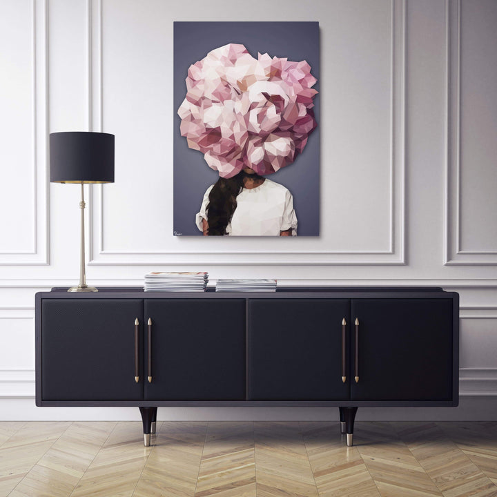 WANDBILD „Geometrische Blütenkraft - POLYGONBILD - Lisa“ – Acrylglas & Alu-Dibond | Exklusive und Moderne Kunst in Museumsqualität